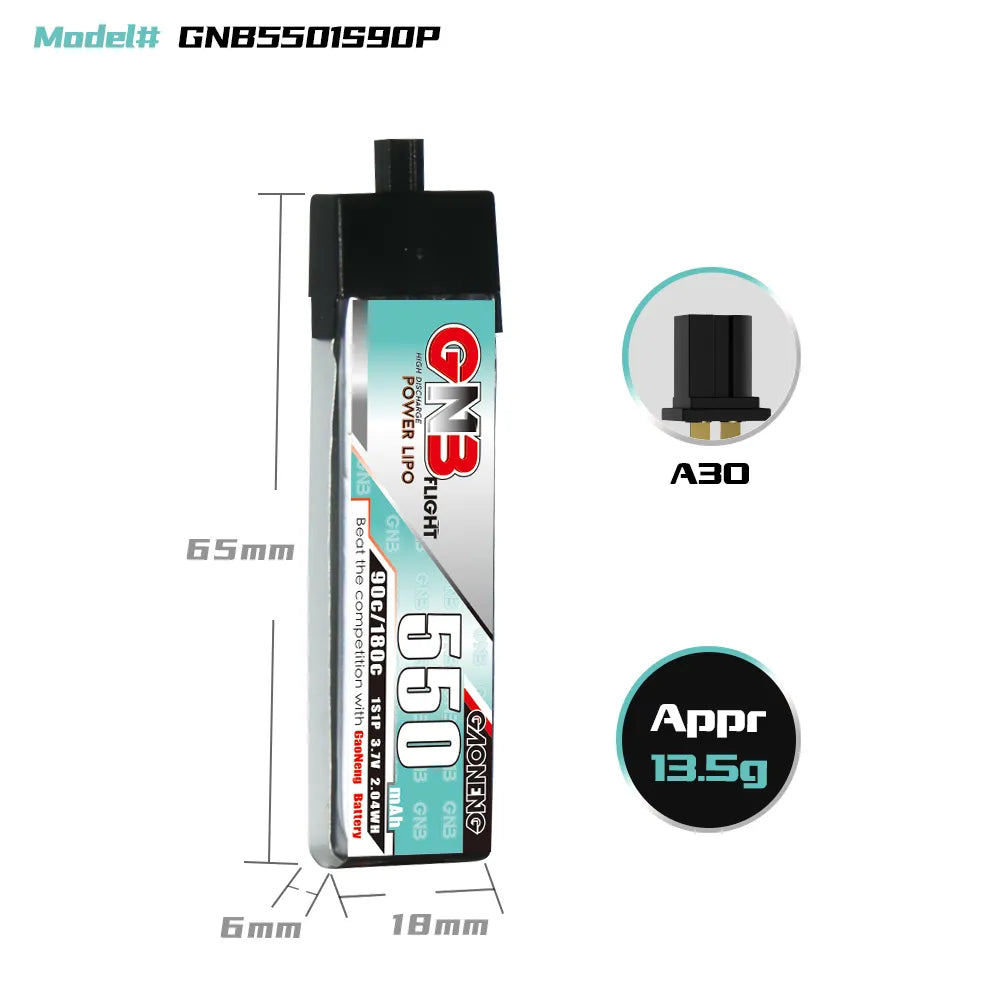 GAONENG GNB 1S 3.7V 550mAh 90C A30 Plastic Head LiPo Battery 4pc - Hot Deal!