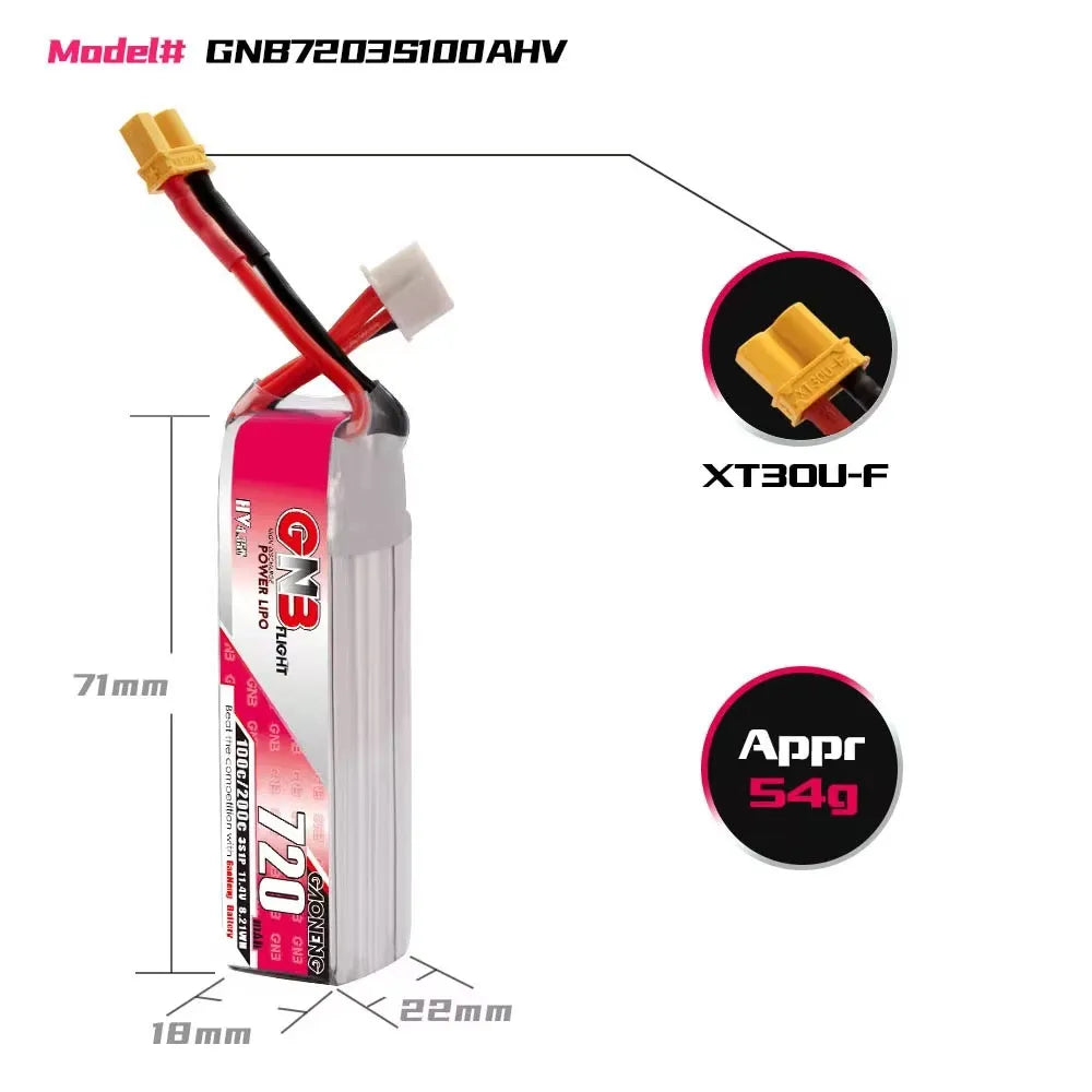 GAONENG GNB 11.4V 720mAh 100C XT30 3S LiHV LiPo Battery [DG]