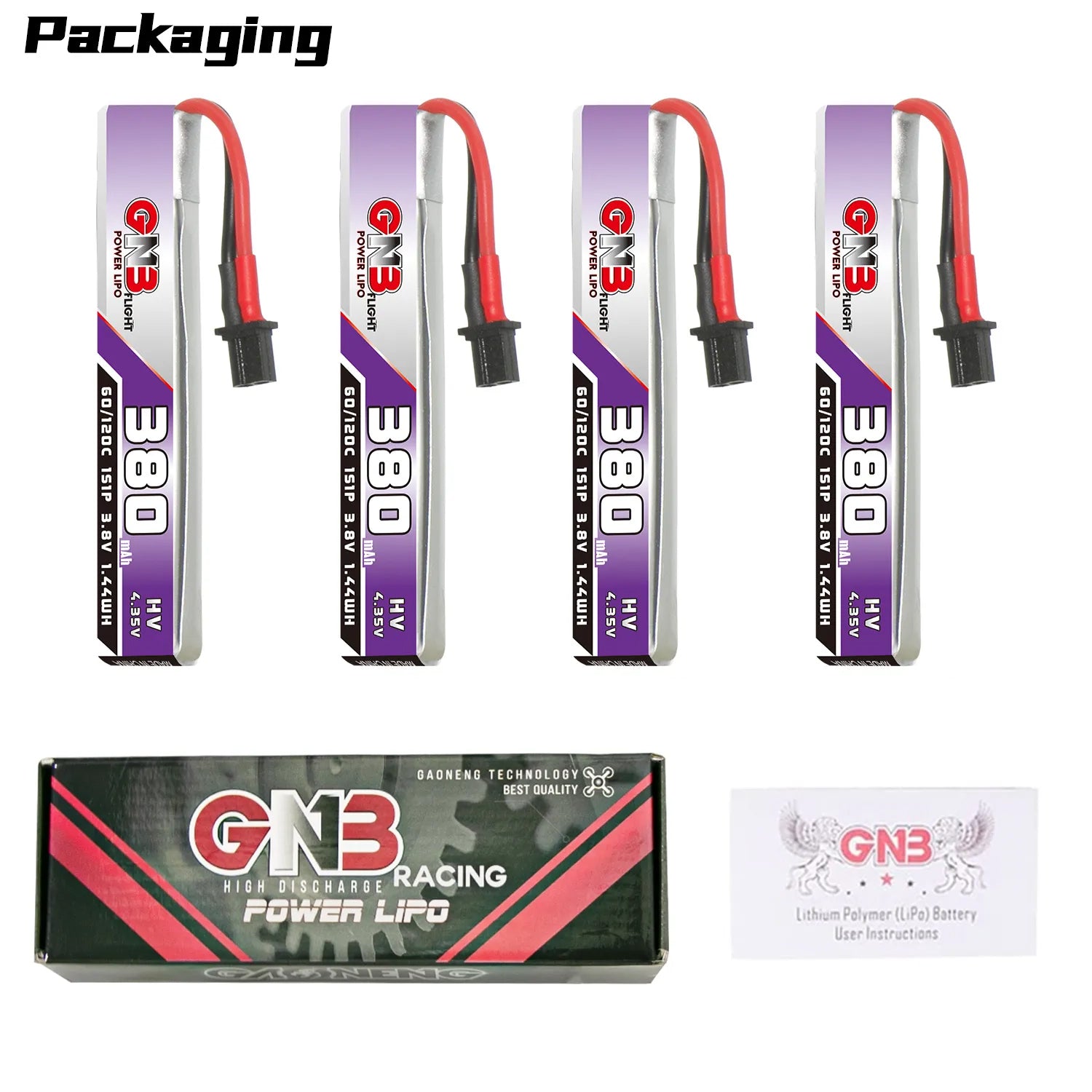 Hot Sale! GAONENG GNB 380mAh 60C 1S 3.8V LiHV Cabled LiPo Battery [DG]