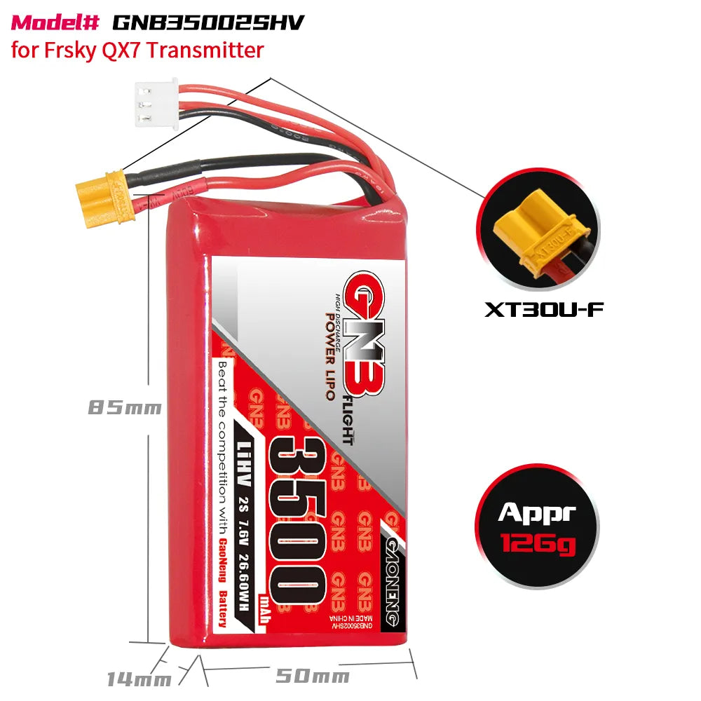 High - Energy GAONENG GNB 2S 7.6V 3500mAh 5C LiPo XT30 Battery for Frsky QX7