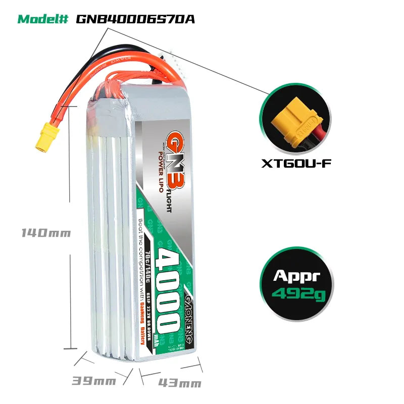 GAONENG High - Performance 6S 22.2V 4000mAh 70C LiPo Battery with XT60 Connector for RC Hobbies