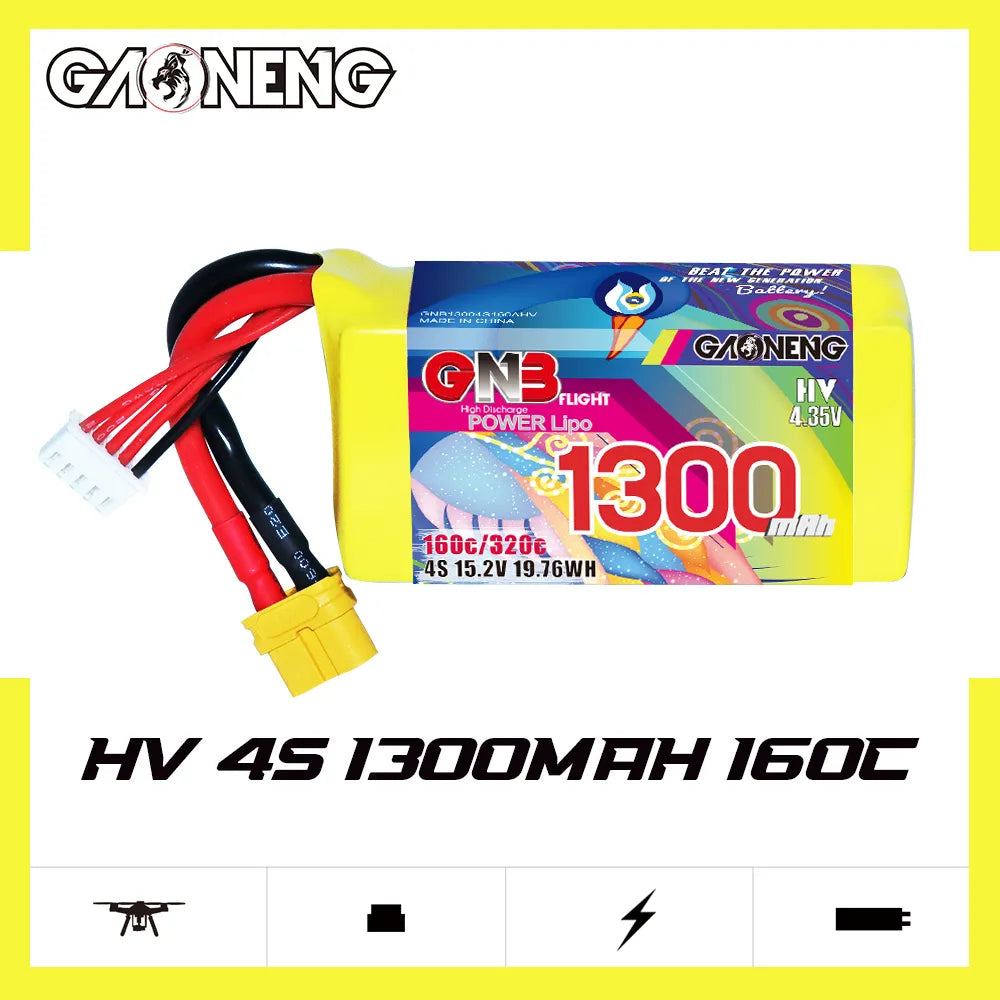GAONENG High-Performance 4S 15.2V 1300mAh 160C XT60 LiPo Graphene Battery for FPV Drones