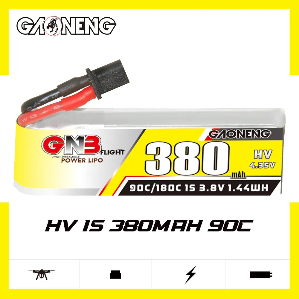 Hot Sale! GAONENG GNB 3.8V 380mAh 90C A30 Cabled 1S LiHV LiPo Battery