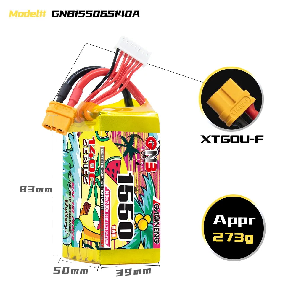 GAONENG High - Performance 6S 22.2V 1550mAh 140C XT60 LiPo Graphene Battery on Sale