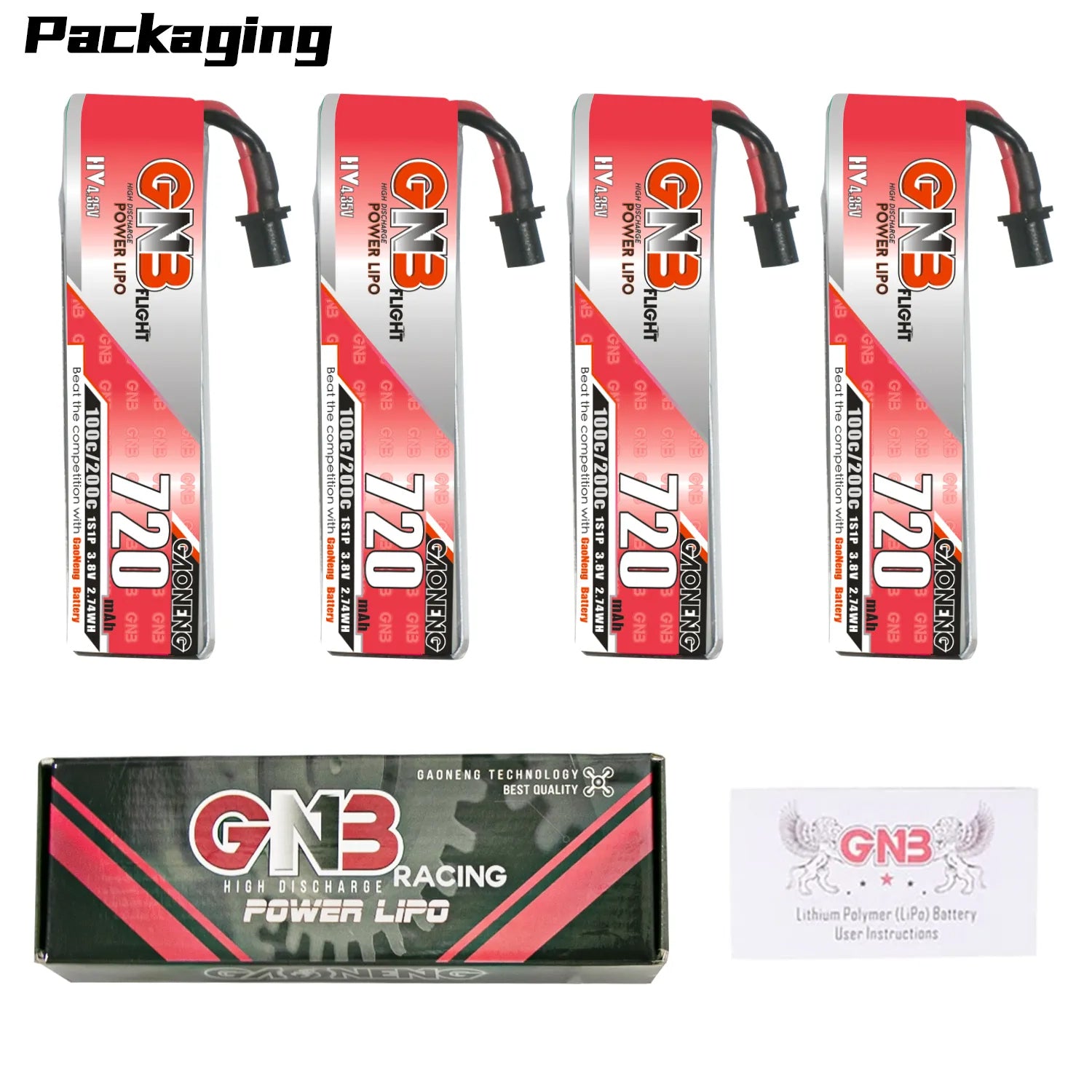 GAONENG GNB High - Performance 3.8V 720mAh 100C A30 Cabled 1S LiHV LiPo Battery [DG]
