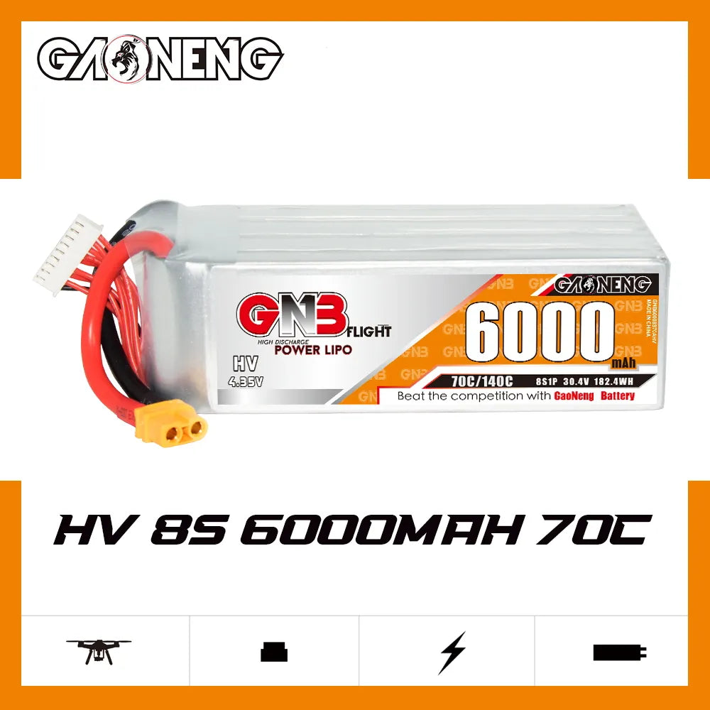 GAONENG High-Voltage 8S 30.4V 6000mAh 70C LiPo Battery with XT60 for TBS Mojito
