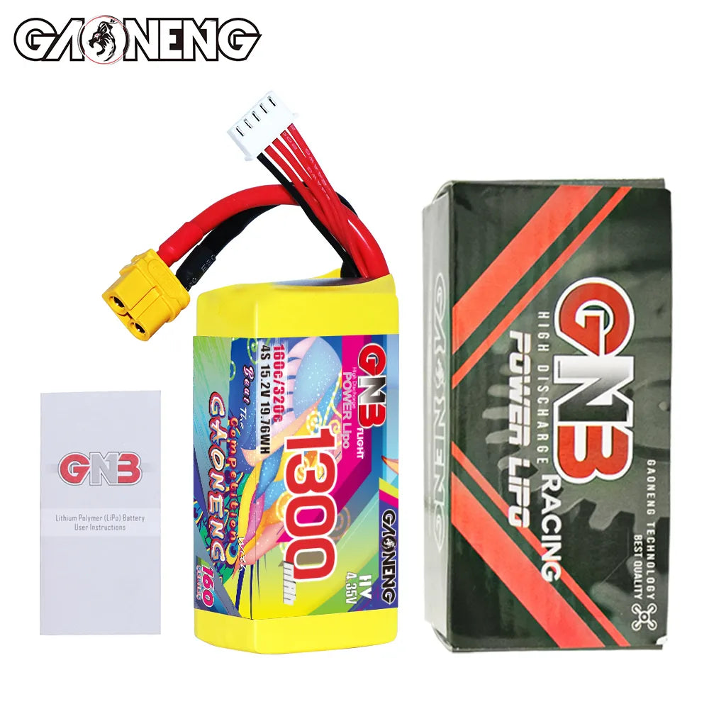 GAONENG High-Performance 4S 15.2V 1300mAh 160C XT60 LiPo Graphene Battery for FPV Drones