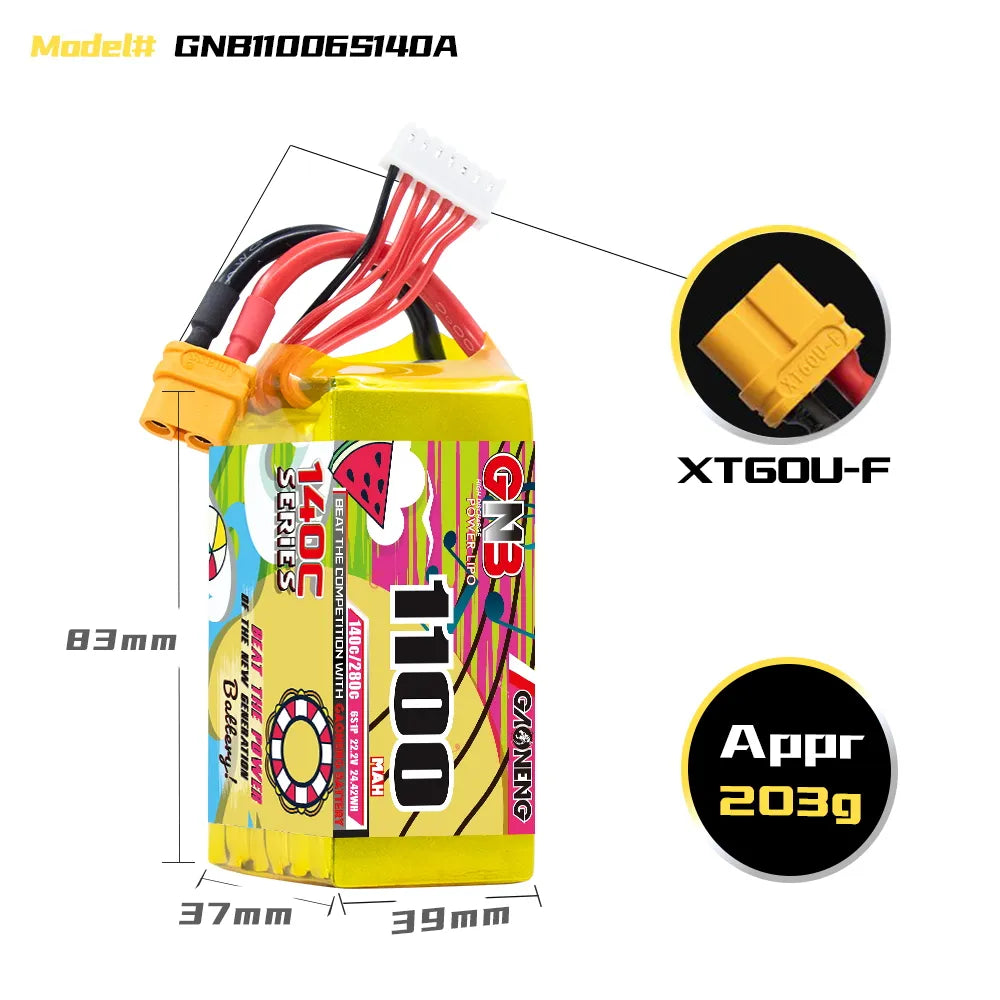 Hot Sale GAONENG 22.2V 1100mAh 140C 6S XT60 LiPo Battery for Drones