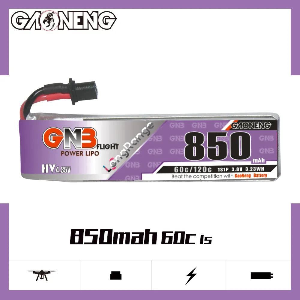 Hot Sale! GAONENG GNB 1S 3.8V 850mAh 60C A30 Cabled LiPo Battery for Long - Range Use