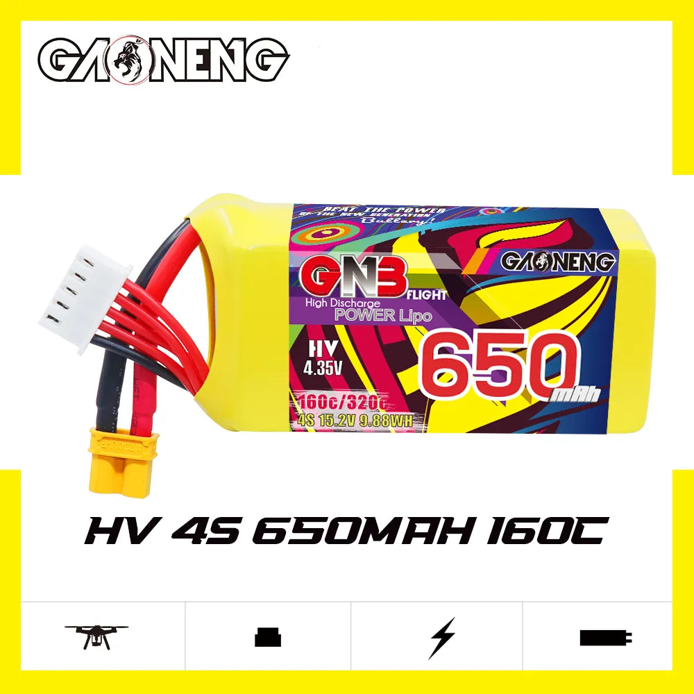 GAONENG High - Performance 15.2V 650mAh 160C XT30 HV 4S LiPo Battery for FPV Drones