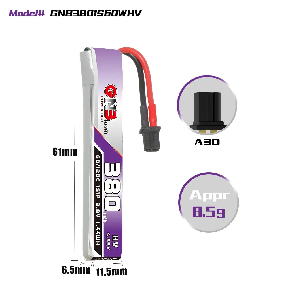 Hot Sale! GAONENG GNB 380mAh 60C 1S 3.8V LiHV Cabled LiPo Battery [DG]