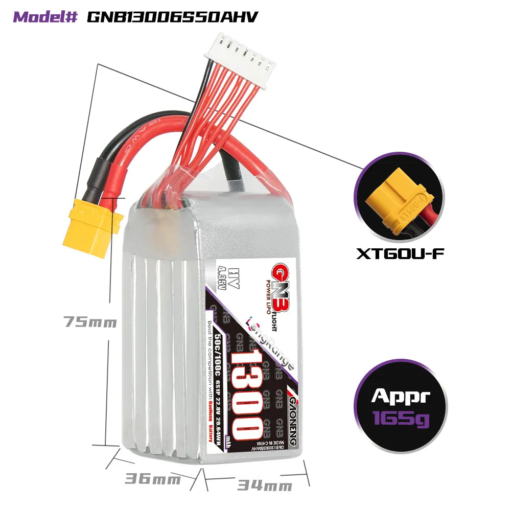 GAONENG GNB 6S 22.8V 1300mAh 50C XT60 LiPo Battery - Hot Sale!