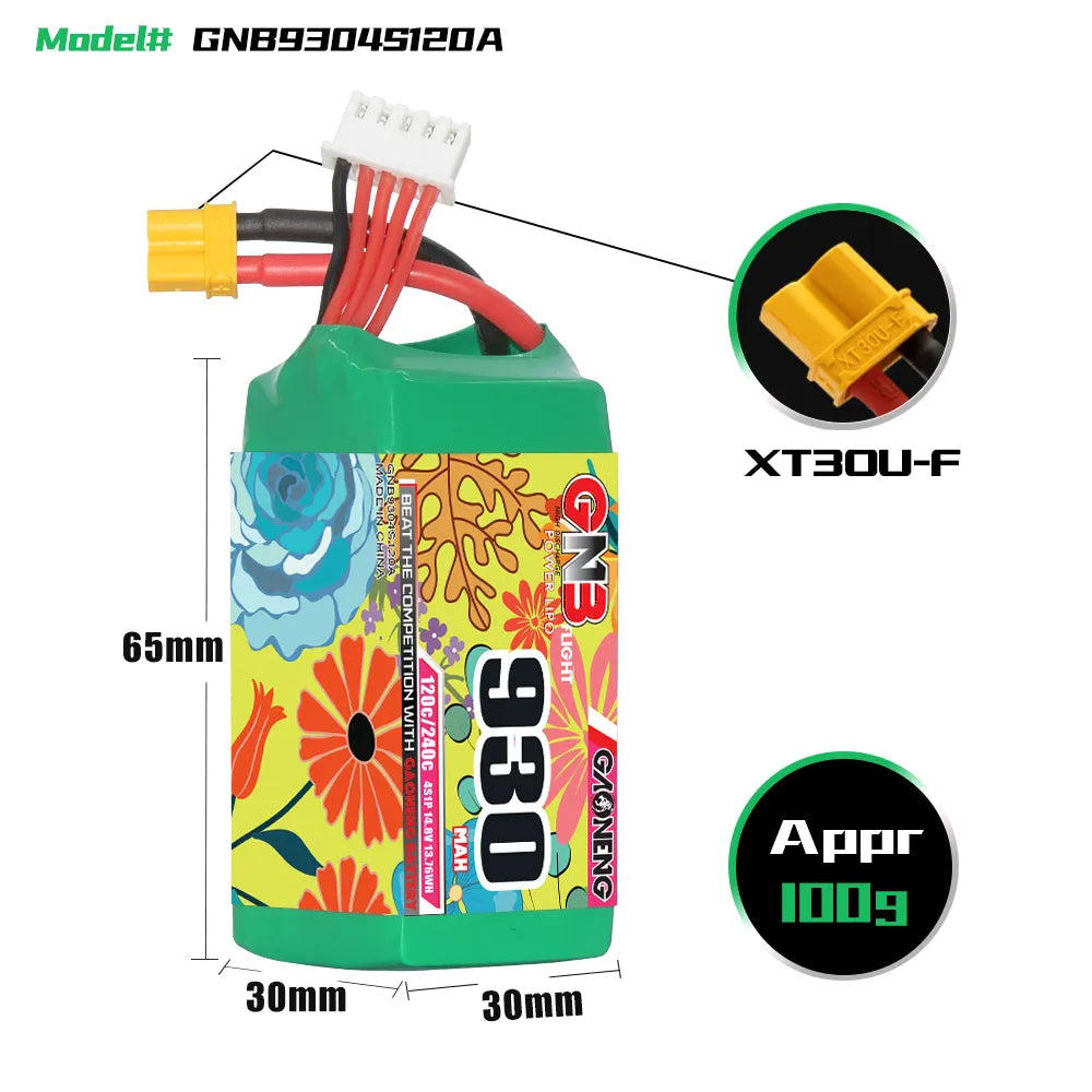 GAONENG High - Performance 14.8V 930mAh 120C XT30 4S LiPo Battery for Drones and RC Models