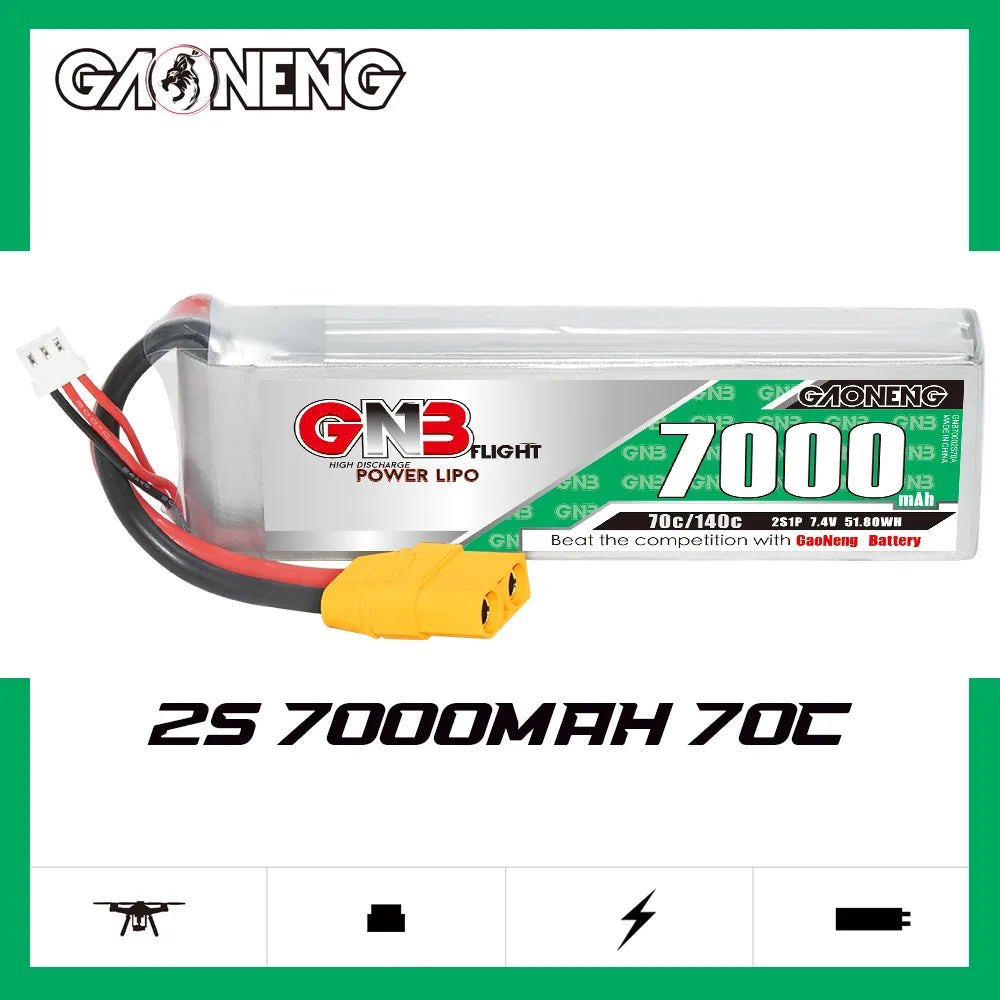 High - Energy GAONENG GNB 2S 7.4V 7000mAh 70C LiPo Battery with XT90 Connector