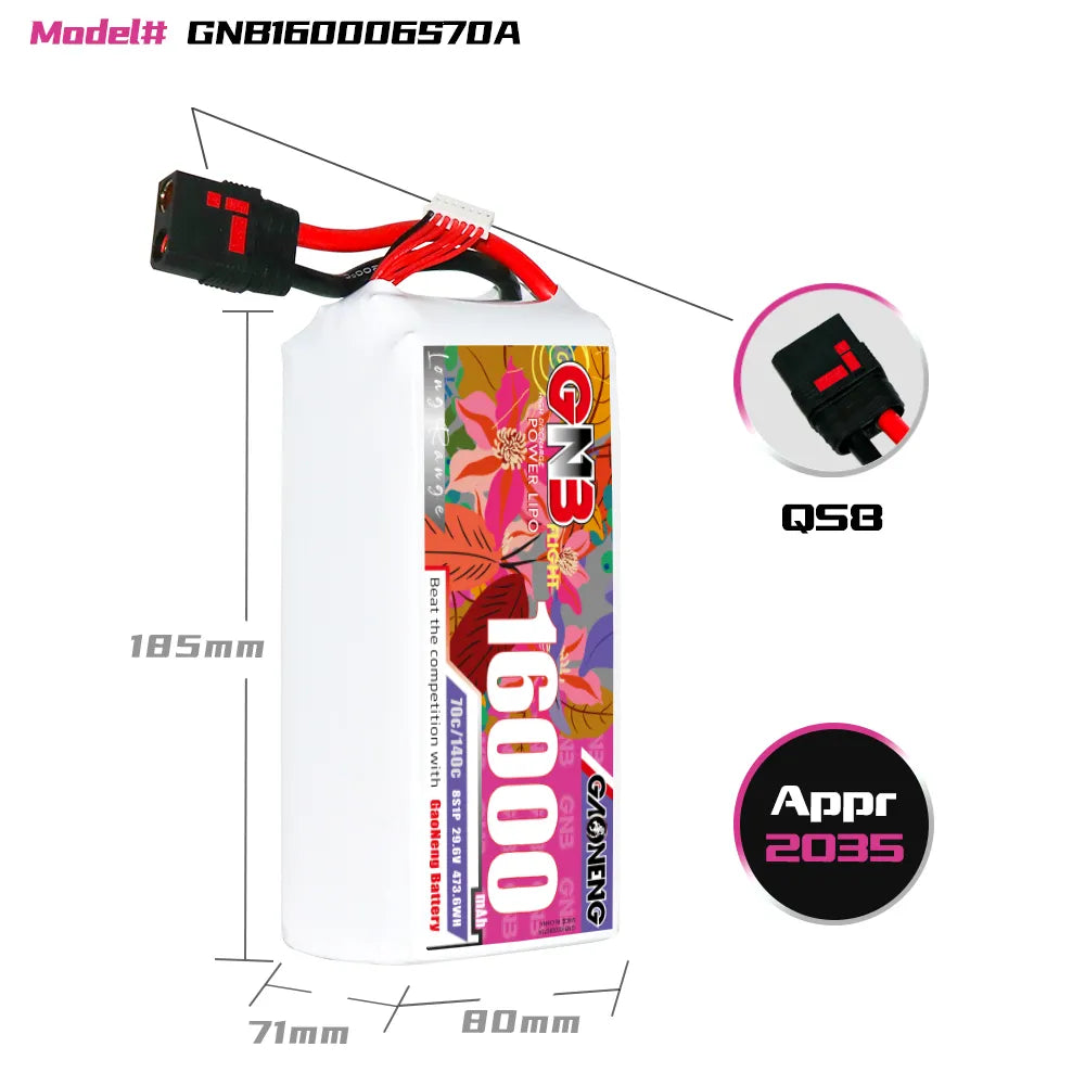 GAONENG High - Performance 22.2V 16000mAh 70C 6S1P RC LiPo Battery with QS8 Connector