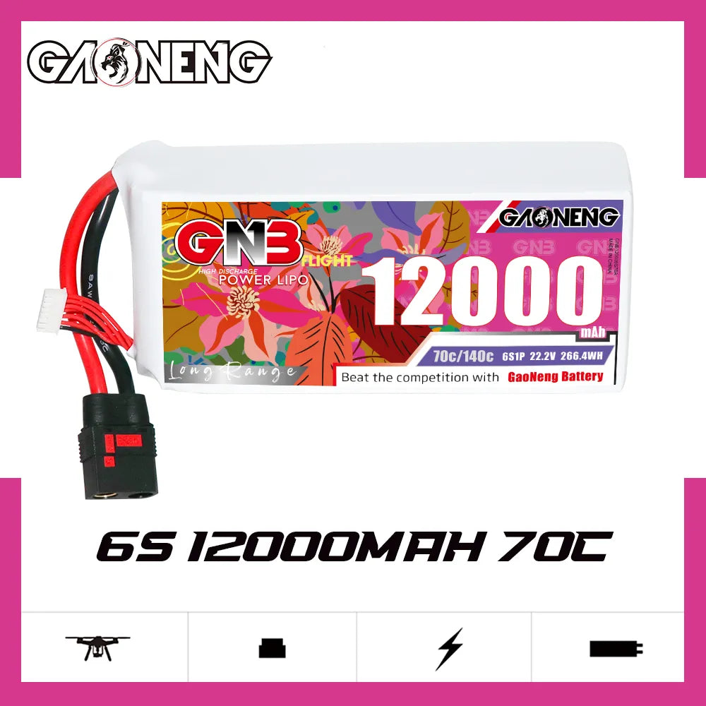 High - Capacity GAONENG 22.2V 12000mAh 70C 6S1P RC LiPo Battery with QS8 Connector