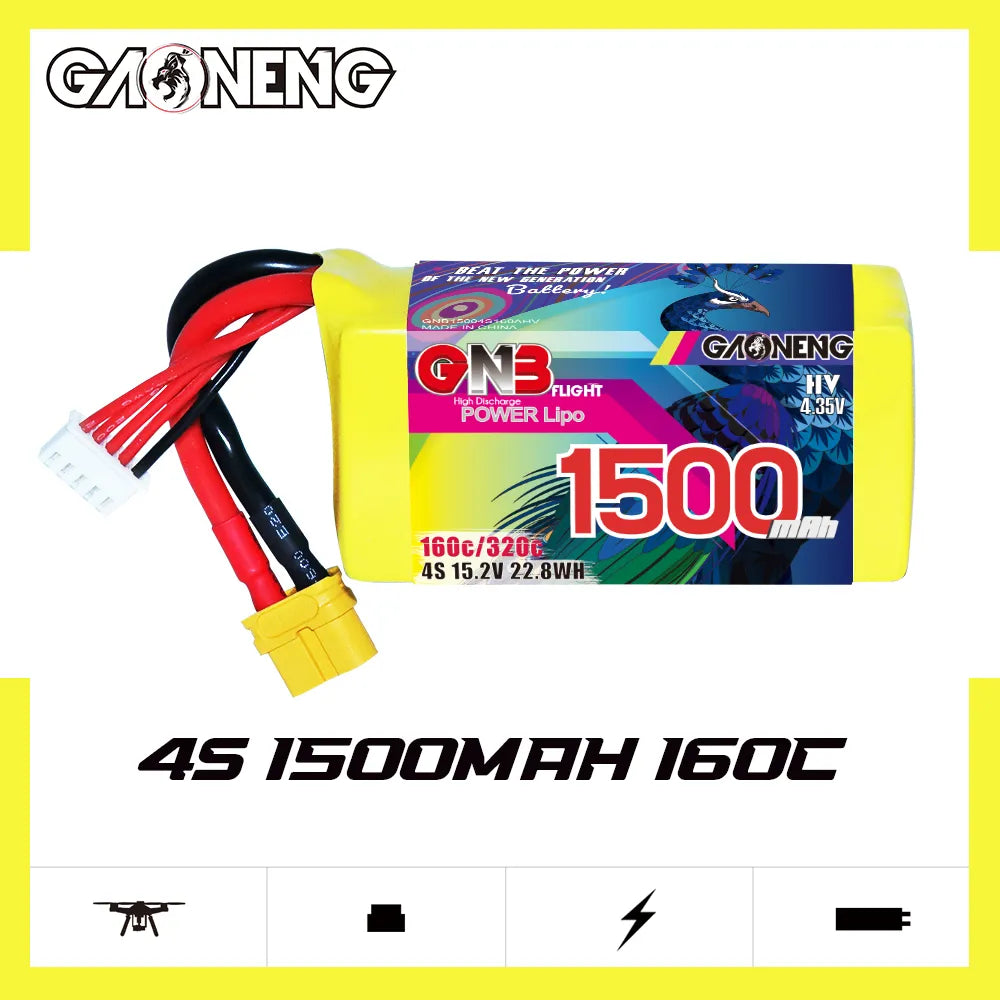 Hot Sale GAONENG GNB 1500mAh 160C XT60 4S 15.2V LiHV LiPo Battery for Long Range