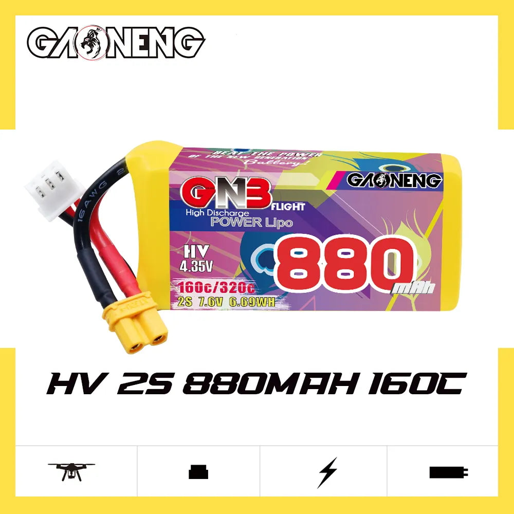 GAONENG High - Performance 2S 7.6V 880mAh 160C XT30 LiHV LiPo Battery