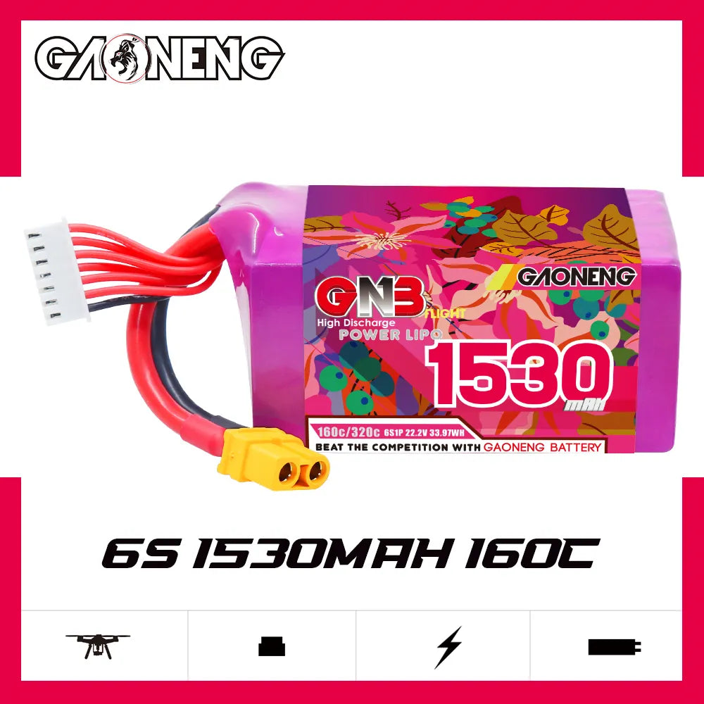 GAONENG High - Performance 6S 22.2V 1530mAh 160C XT60 LiPo Graphene Battery for Drones & FPV