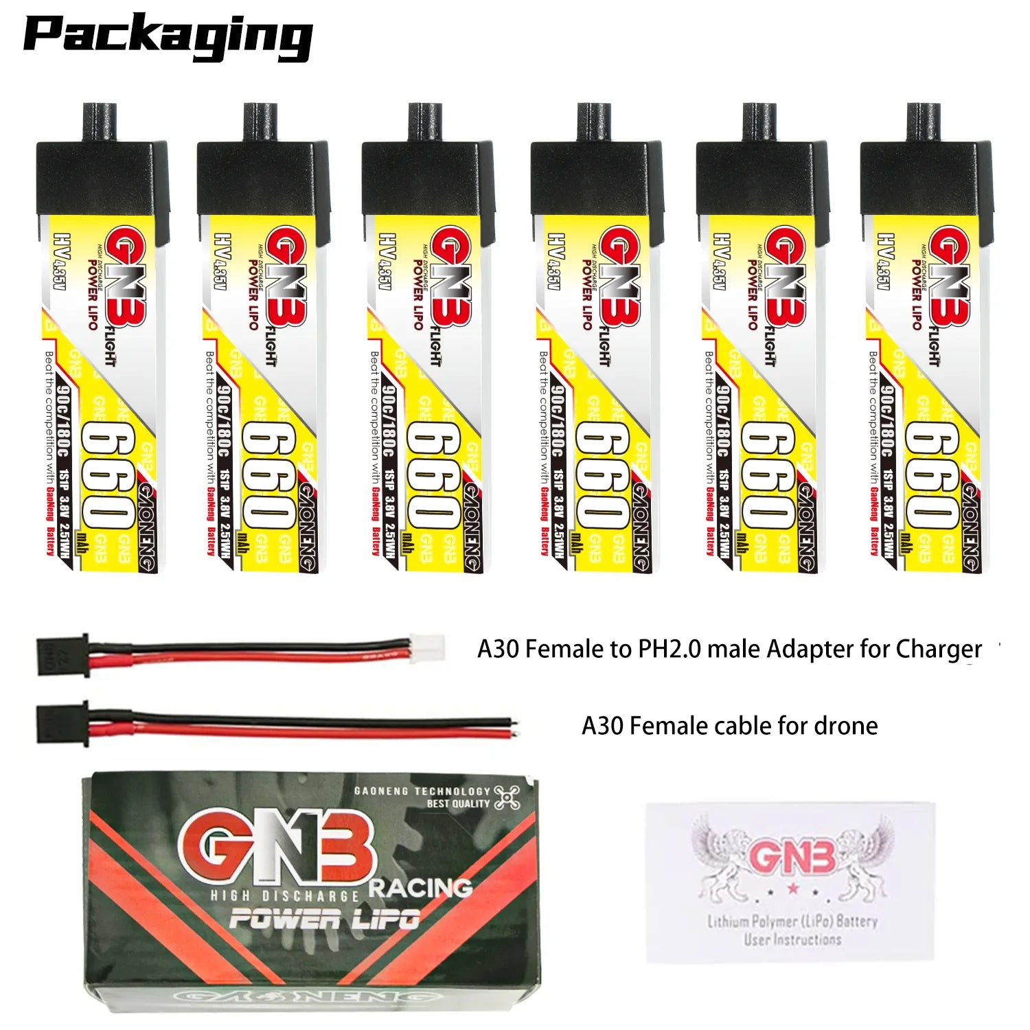 Hot Sale! GAONENG GNB 3.8V 660mAh 90C 1S LiHV A30 Plastic Head LiPo Battery [DG]