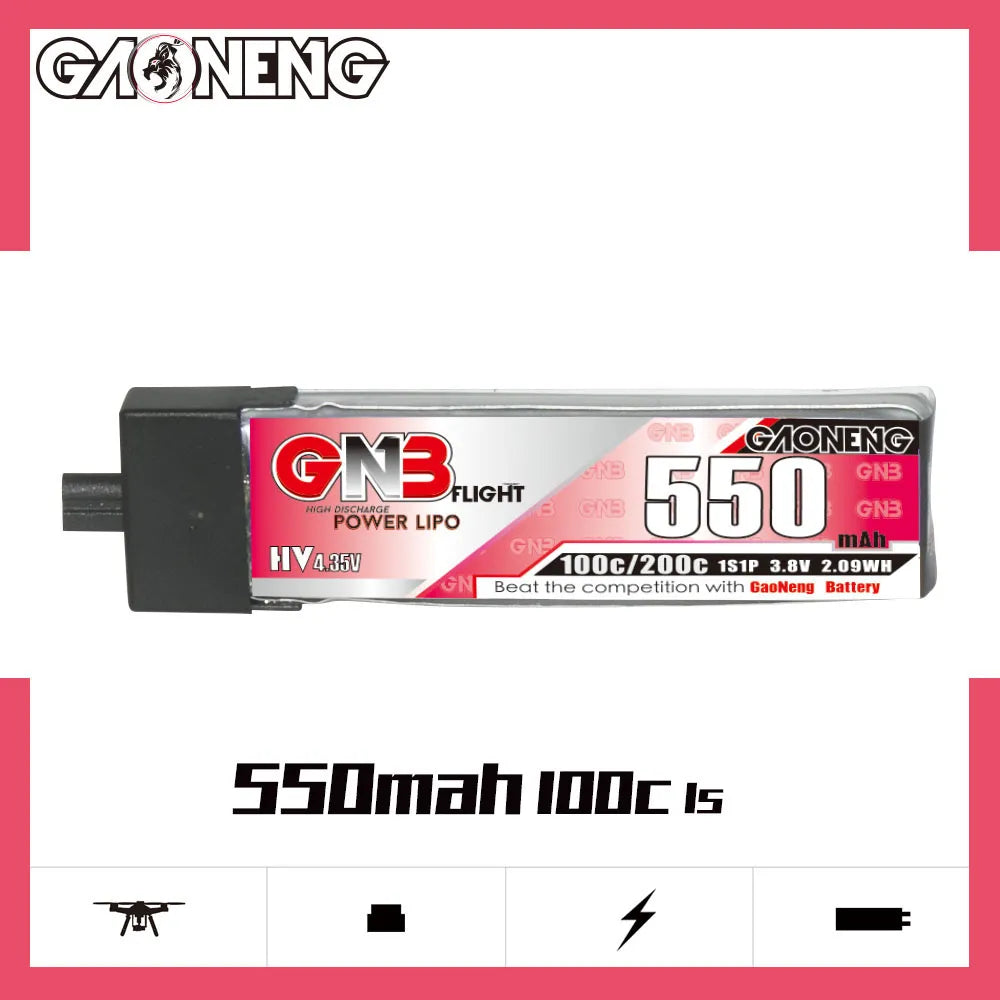Hot Sale! GAONENG GNB 1S 3.8V 550mAh 100C A30 Plastic Head LiPo Battery for FPV Drones