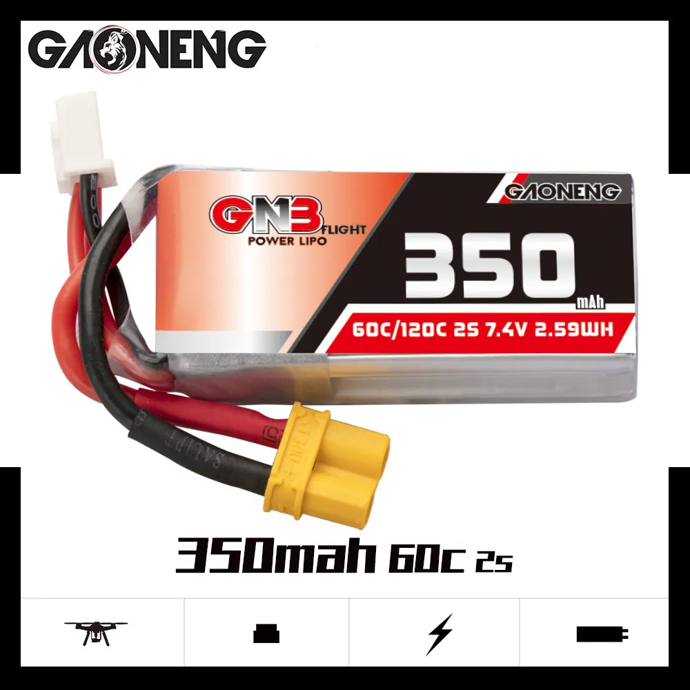 High - Energy GAONENG 7.4V 350mAh 60C 2S LiPo Battery with XT30 Connector [DG]