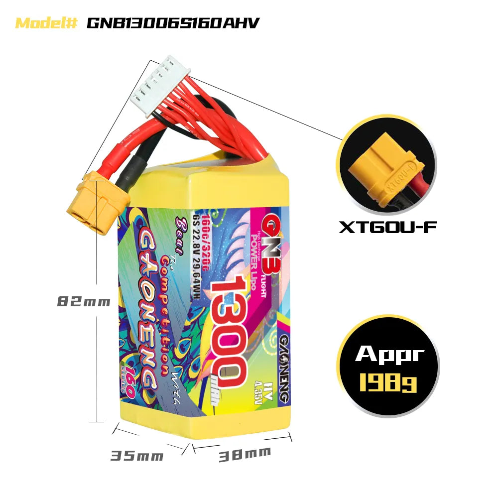 Hot Sale! GAONENG 6S 22.8V 1300mAh 160C XT60 High - Energy LiPo Battery