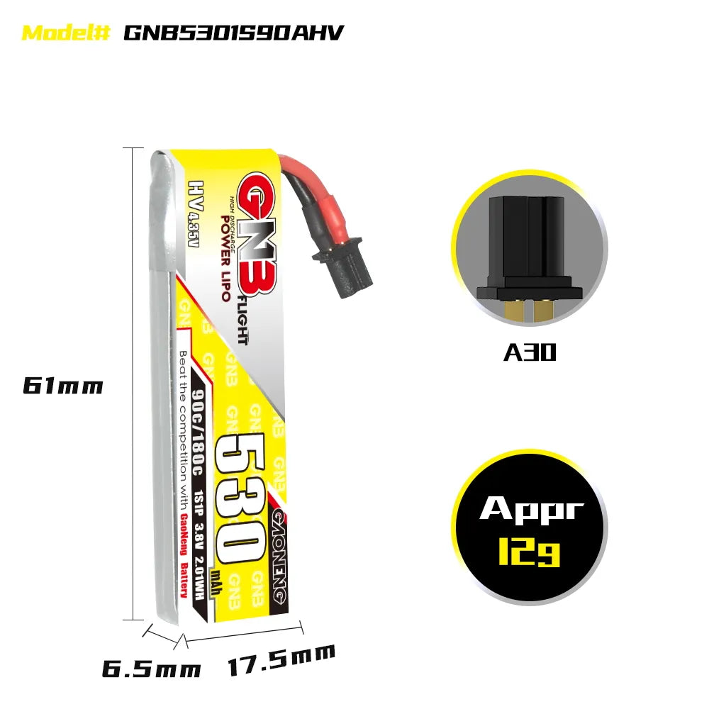 Hot Deal! GAONENG GNB 1S 3.8V 530mAh 90C A30 Cabled LiPo Battery [DG]