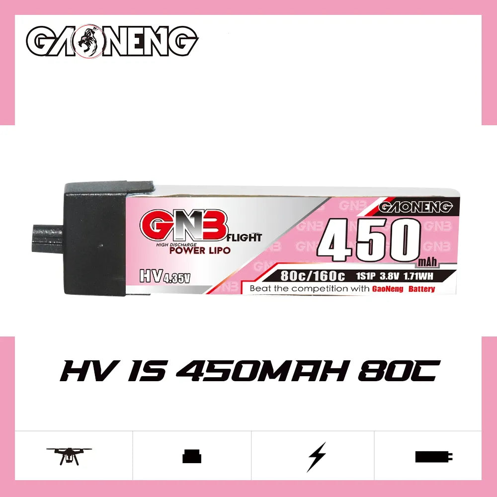 GAONENG GNB High - Performance 1S 3.8V 450mAh 80C A30 Plastic Head LiPo Battery