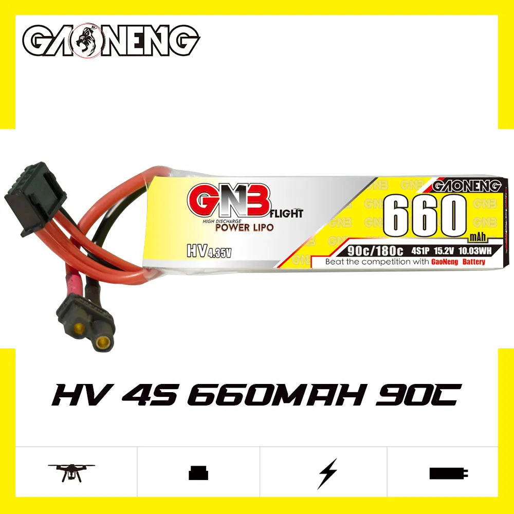 GAONENG GNB 4S 15.2V 660mAh 90C XT30 Long LiPo Battery - Great Deal [DG]