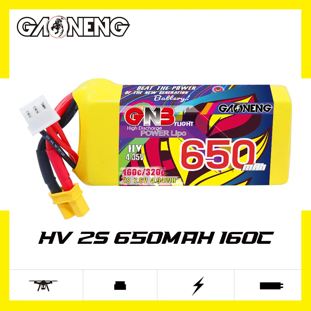 Hot Sale GAONENG 2S 7.6V 650mAh 160C XT30 LiHV LiPo Battery for RC Models