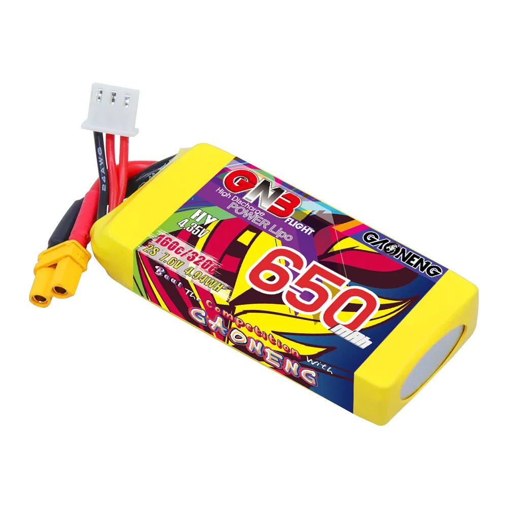 Hot Sale GAONENG 2S 7.6V 650mAh 160C XT30 LiHV LiPo Battery for RC Models