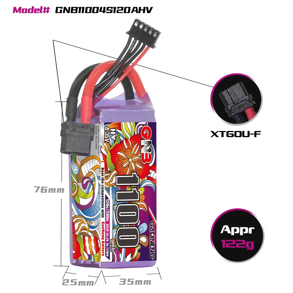 High - Performance GAONENG GNB 4S 15.2V 1100mAh 120C XT60 LiHV LiPo Battery