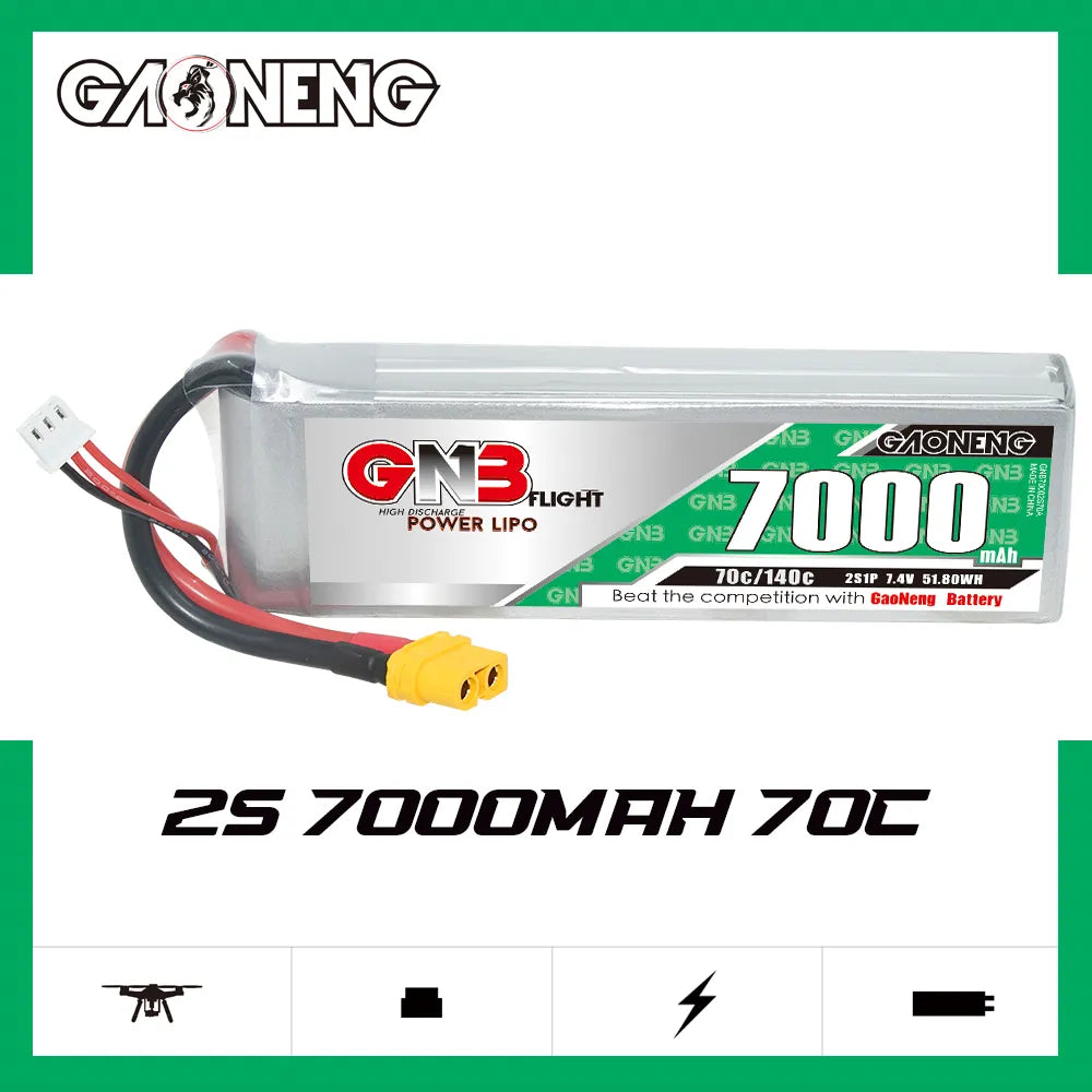 GAONENG High-Performance 7.4V 7000mAh 70C 2S LiPo Battery with XT60 Connector for RC Models