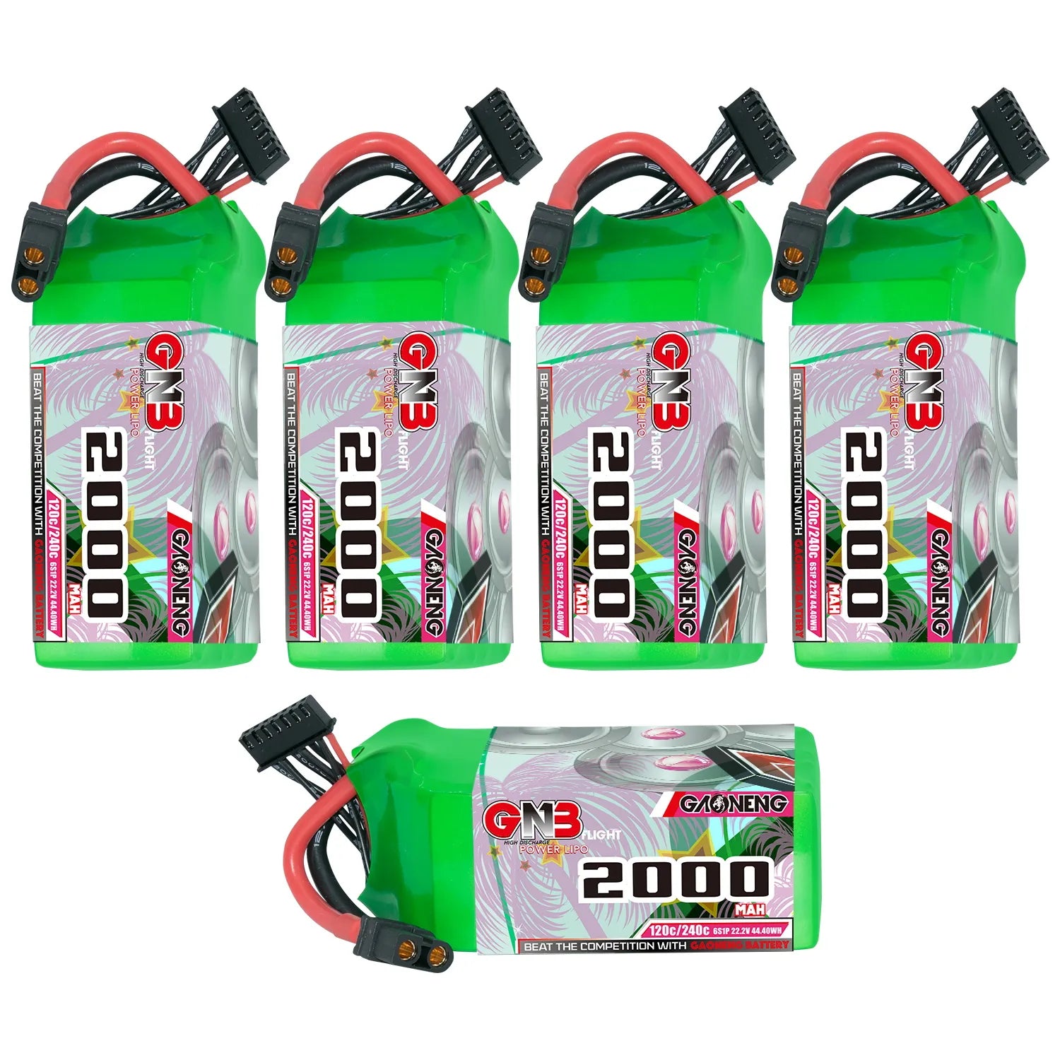 Hot Deal! GAONENG GNB 6S 22.2V 2000mAh 120C XT60 LiPo Battery Pack of 2