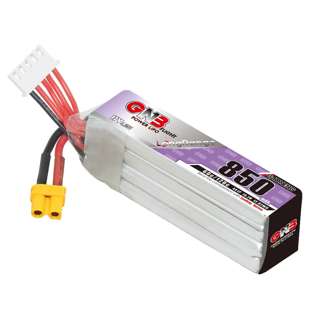 GAONENG High - Performance GNB LiHV 4S 15.2V 850mAh 60C XT30 LiPo Battery for Long - Range Use
