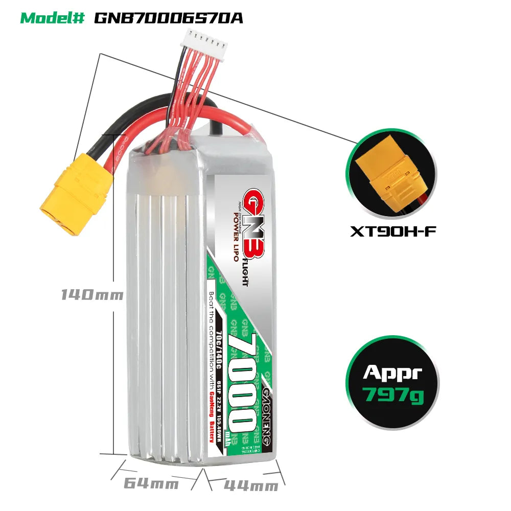 Hot Deal: GAONENG GNB 6S 22.2V 7000mAh 70C LiPo Battery with XT90 Connector