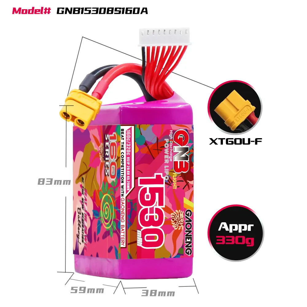 GAONENG 29.6V 1530mAh 160C XT60 8S High - Performance LiPo Battery